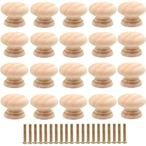 Pack of 20 ,35mm Round Wooden Drawer Knobs Furniture Handles for Cabinet Door with Screws (1/5)