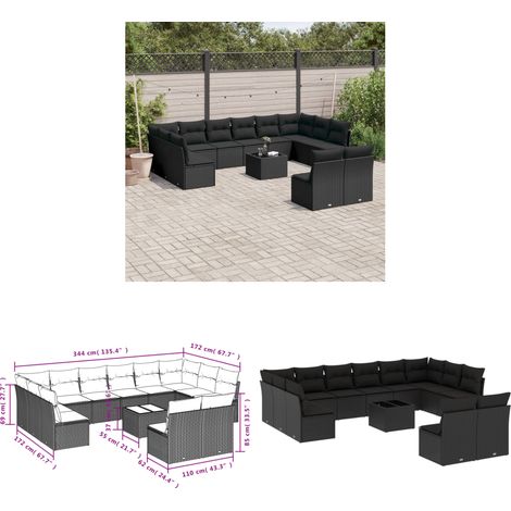 13-tlg. Garten-Sofagarnitur mit Kissen Schwarz Poly Rattan - Gartenmöbel - Outdoor Möbel - PE-Rattan - Rattan Sofa - Esstisch Set - Home & Living (1/3)