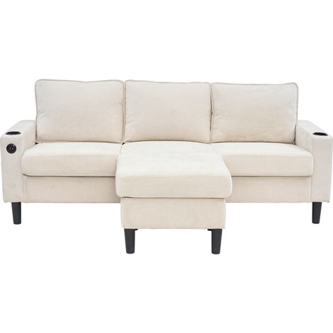 Canapé 3 places avec ports USB et Type-C Linen Beige 202 cm × 137 cm × 80 cm ZIPSOFA (1/5)