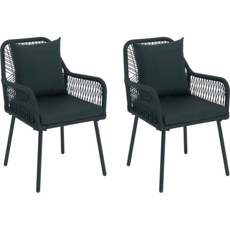 Lot de 2 chaises de jardin HWC-O12, coussins d'assise/de dossier d'extérieur, tressage en corde d'al (1/5)
