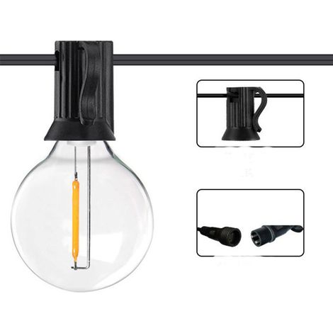 Guirlande lumineuse solaire 7,5 m 25 ampoules G40, avec télécommande, éclairage lumière chaude, décoration pour jardin terrasse extérieur, multicolore (1/5)