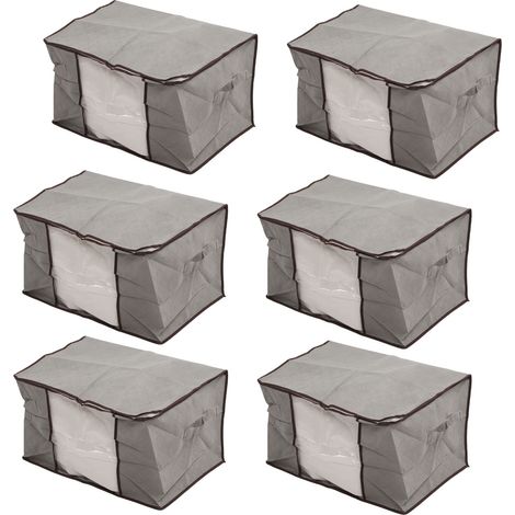 6er-Pack Aufbewahrungsbeutel für Steppdecken, große Aufbewahrungsboxen für Decken, faltbar, aus Vliesstoff, Kleideraufbewahrung, ideal für Umzug und Reisen, Grau (1/5)