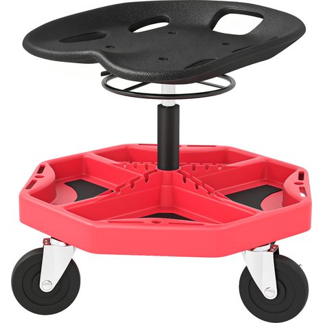 Tabouret d'atelier mobile avec plateau magnétique, roulettes, hauteur réglable 52–59,5 cm, capacité de charge 135 kg pour garage, rouge (1/5)