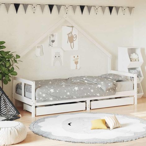 vidaXL Cadre de lit enfant tiroirs blanc 80x200 cm bois de pin massif (1/5)