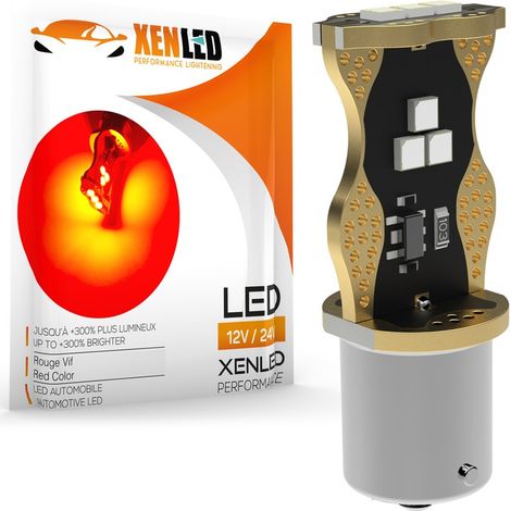 1 x AMPOULE P21W LED Canbus 270Lms XENLED - ROUGE - 1156 BA15S - 9/24Vdc Sans erreur OBC (1/2)
