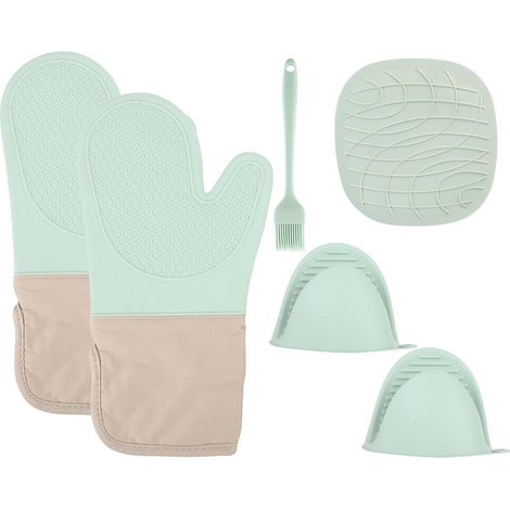 Set de 6 gants four silicone vert menthe, résistants chaleur, anti-brûlure, cuisson/pâtisserie/grillade (1/5)
