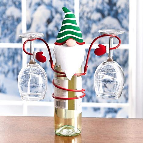 Support Bouteille Vin - Support Verre à Vin en Fer - Décoration de Noël Cuisine Bar - 22 x 25 cm - 1 Pièce (1/5)