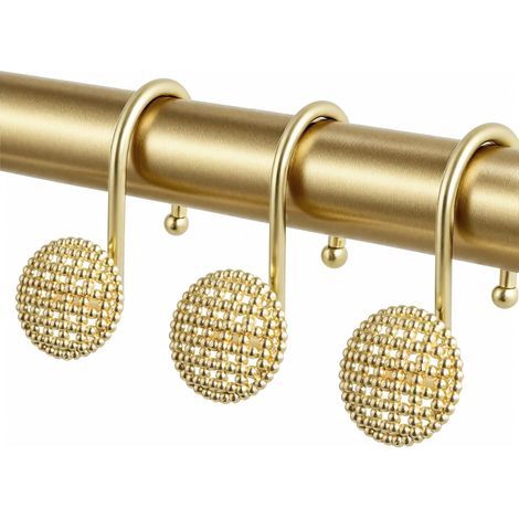 12 - Anello per tenda da doccia - Gancio per doccia - Metallo robusto e resistente all'umidità per bagni moderni - Oro - 6 cm x 4 cm (1/5)