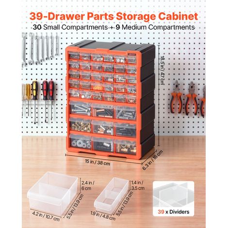 Casier de Rangement à 39 Tiroirs, Organisateur Multi-Tiroirs en Plastique, Modèle Mural et Empilable pour Garage, Atelier, Établi,… (1/5)