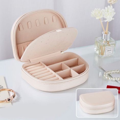 Kleine Schmuckschatulle für Damen, Aufbewahrungsbox für Ringe, Ohrringe, Halsketten, Geschenke (aprikosefarben) (1/5)