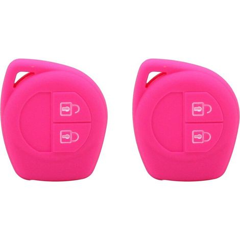 Adecuado para 2 fundas de silicona para llaves de coche, compatible con SX4, Swift, Grand Vitara, Liana, Celerio, Jimny, con función de alarma, color rojo rosado. (1/4)