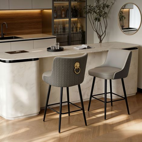 2x Industrial Bar Stools Modern PU Leather Swivel Barstools - Grey & Dark Grey (1/5)