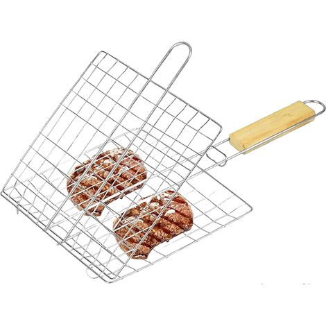 Portable Griller Panier Griller, Pliables Grilles de Poisson Barbecue, Grille de Barbecue Pliable avec Manche en Bois, Panier Grille pour Barbecue, Pour Intérieur et Extérieur, Légumes, Steak (1/5)