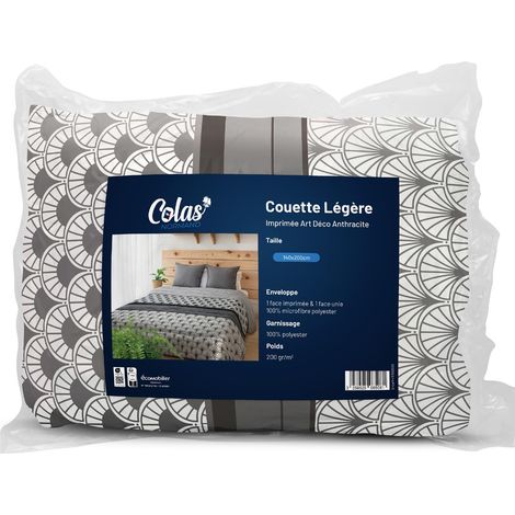 Couette Légère – 140x200 cm - Imprimée Art Déco Anthracite - Enveloppe 100% Microfibre Polyester – Garnissage 100% Polyester – Fabrication Française (1/5)