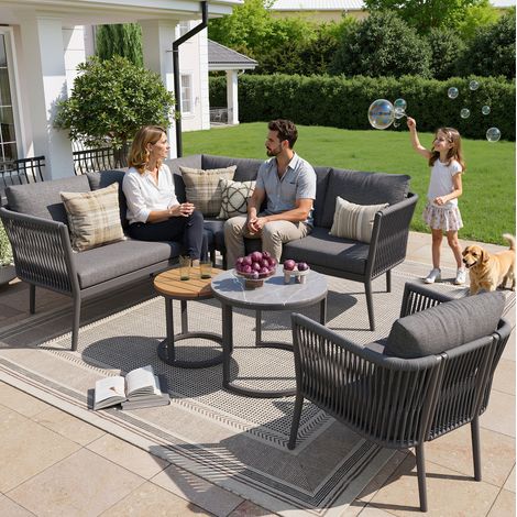 REDOM - Conjunto de jardín modular de 6 piezas 114.5x61x67 cm - distribución flexible - cojines transpirables - metal y olefina - gris (1/5)