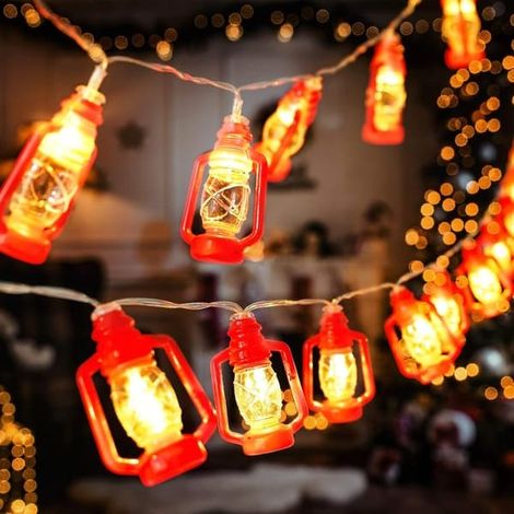 Guirlande lumineuse de 20 mini lanternes rouges à LED pour intérieur et extérieur, terrasse, jardin, fêtes, sapin de Noël, décoration du Nouvel An (1/4)