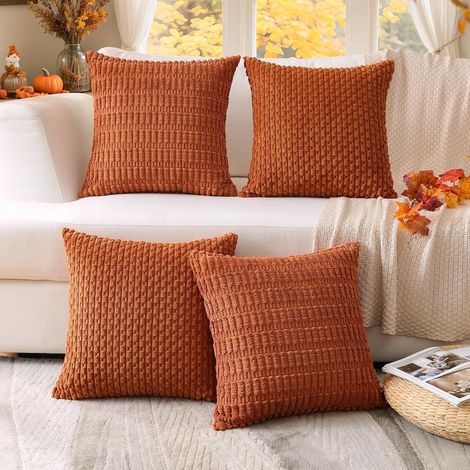 Lot de 4 housses de coussin velours côtelé rayé 40x40 rouille avec fermeture invisible (1/5)
