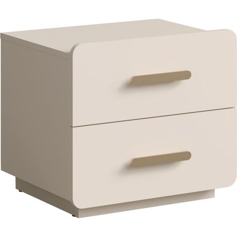 Lot de 2 tables de chevet AMALIE – 2 tiroirs – Coloris beige – Poignées dorées – Design arrondi (1/4)