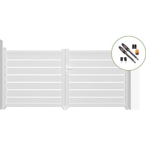 Puerta batiente automática blanca VOGEL 300 x 140 cm + motor TANKER B700 (1/4)