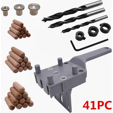 Gabarit de goujon menuiserie - Set 41 pièces avec centreur - Pour chevilles 6/8/10mm - Guide de perçage à main - Travail du bois (1/5)