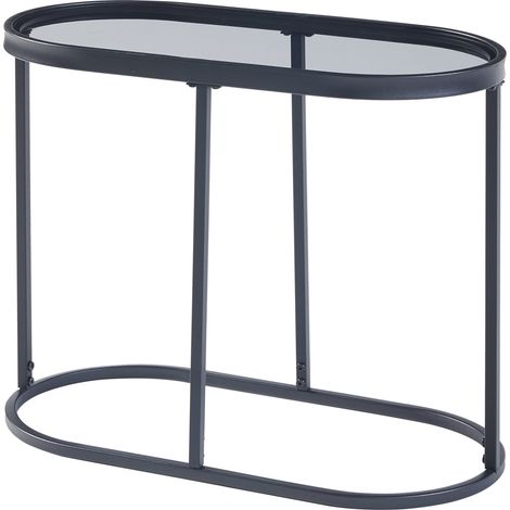 Mesa de centro consola lateral con tablero ovalado metal y cristal templado 55 x 28 x 45 cm negro 030010818