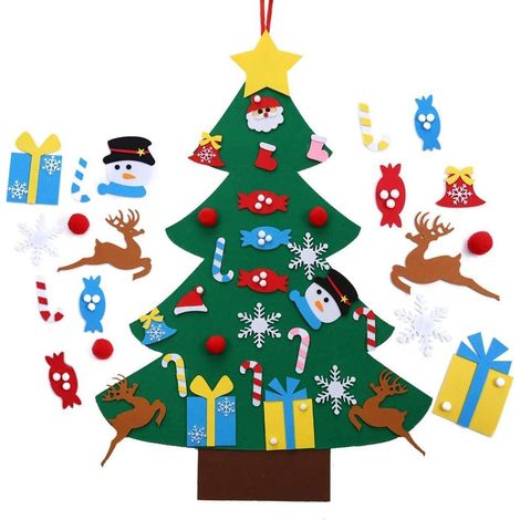 Arbol De Navidad De Fieltro Diy - 37,5 X 27,5 Pulgadas - Decoracion Infantil Con Adornos Desmontables - 26 Piezas (1/5)