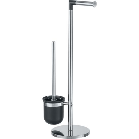 Wenko – Combiné WC 2-en-1 avec brosse et dérouleur papier – Acier inoxydable brillant – Dimensions 25,5x57x16,5 cm – Installation sans perçage