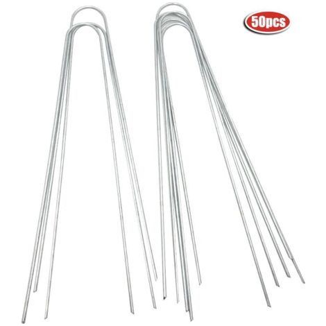 QORVA 50 Stück Stahl-Landschafts-U-förmige Pfähle, Heringe für Boden, Garten, Bauernhof, Gras, Zelt, Zaun (1/5)