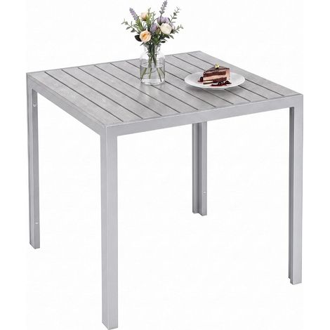 Table de Jardin 75x75 cm, Table de Balcon Extérieure 4 Personnes Table de Terrasse Carrée en WPC et Alu - Effet Bois Élégant, pour Jardin et Véranda, Résistante aux Intempéries, Tout Gris (1/5)