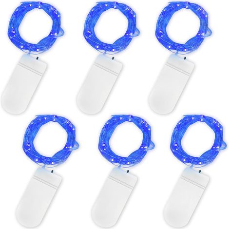 Battery Operated String Lights, 6 Piece Set Fairy String Lights 2m 20 LEDs Waterproof Copper String Lights for Birthday, Party, Wedding, Christmas, Lawn Decoration (Blue) [Energy Class A] (1/5)