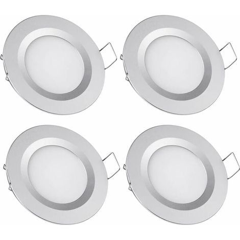4 x Spot LED Encastrable 12V Trou 58-65mm 3W 6400K Plafonnier Encastré pour Camping-car Bateau Caravane Van Yacht Blanc froid (Finition argentée) (1/4)
