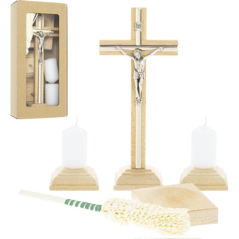 Juego de villancicos ecológico hecho de madera natural con cuenco y aspersor. (1/3)