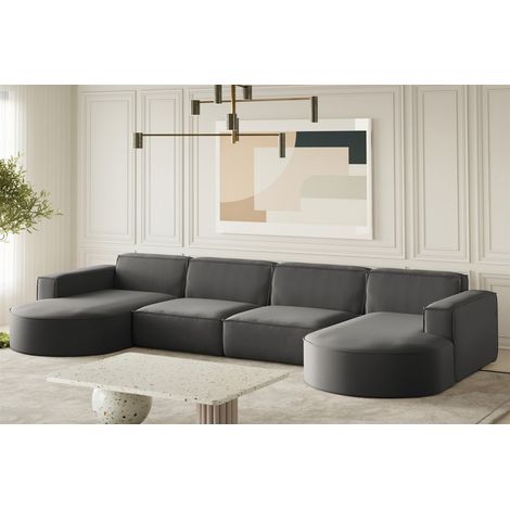 Wohnlandschaft U-Form Sofa PALMA XL in Stoff Opera Velvet Steel