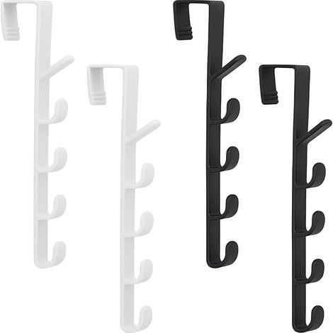 4 Pièces Patère Porte, Crochet Porte, Manteau Porte, Manteau Mural Sans Percage, Crochets Derrière La Porte, 5 Crochets, Pour Portes, Armoires, Salles De Bains (Noir, Blanc, 4,5  26,5 Cm) (1/5)
