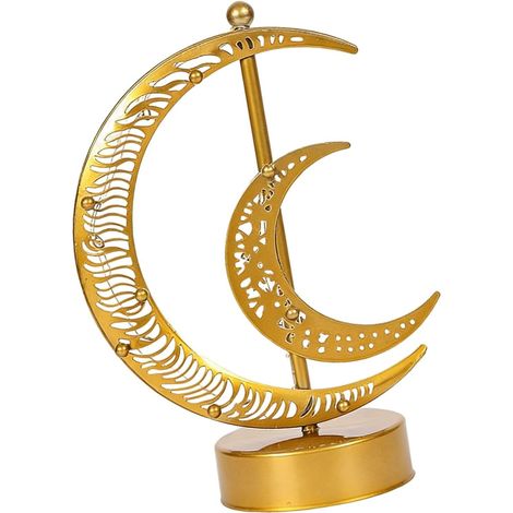 Lampe de table en forme lune et d'étoile, fonctionne à piles, fil (1/5)