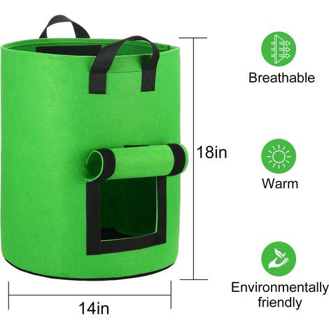 Sacs de culture pour pommes de terre (verts, 10 gallons) avec deux fenêtres à rabat, pots en tissu aéré résistant avec poignées pour le jardin et la plantation (1/4)