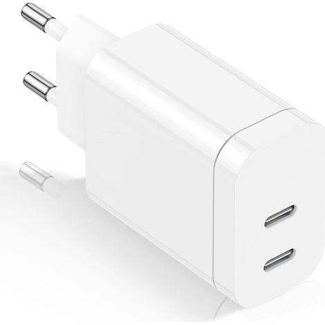 Chargeur rapide USB-C, chargeur mural 2 ports, double chargeur rapide compatible avec iPhone 15/14/14 Plus/14 Pro Max/13/12 Pro Max/Mini/11/XS/XR/X, iPad, Samsung, LG (1/5)