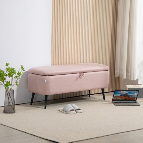 Banc Rangement Table Basculante Pieds Entrée Chambre Salon Mobilier Intérieur Acier Rose 101x38,5x44,5cm