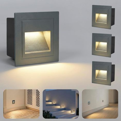 8er 3W LED Lumière d'Escalier avec Détecteur de mouvement 3000K IP44 Encastré Mural Lampe d'éclairage des marches, Spot LED intérieur, noir, alu, 230V, Pas la taille standard 60mm