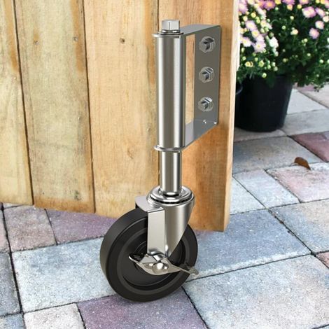 Roue de portail 100mm avec ressort intégré – Acier galvanisé pour bois – Capacité 100 kg – Roulettes pivotantes pour sols irréguliers (1/5)