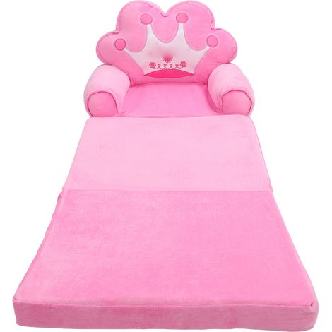 Fauteuil-canapé convertible pour tout-petit en lit d'appoint rose avec accoudoirs, idéal pour lire et se reposer. (1/5)