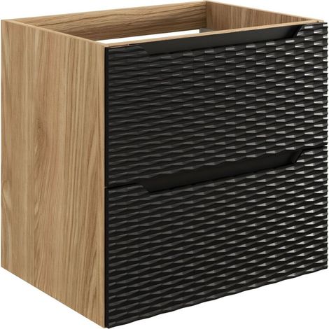 Mobile sottolavabo YOKA - 2 cassetti - Rovere chiaro e nero - L60 × P46 × H57 cm - Da appendere