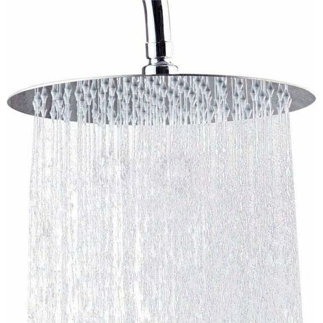 Cabezal de ducha redondo de 25 cm (10 pulgadas) en acero inoxidable 304, cabezal de ducha ultradelgado de alta presión con efecto lluvia y protección antical, cromado - Crezuo (1/4)