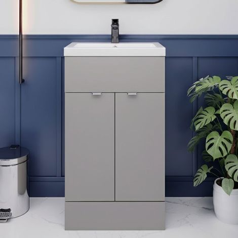 Hudson Reed Fusion Floor Standing Vanity Unit with Ceramic Basin 500mm Wide - Pebble Grey