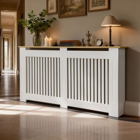 83cm Radiator Cover MDF Modern Cabinet Slatted Grill Wood Texture Top, Large 152 x 20 x 92.5 cm