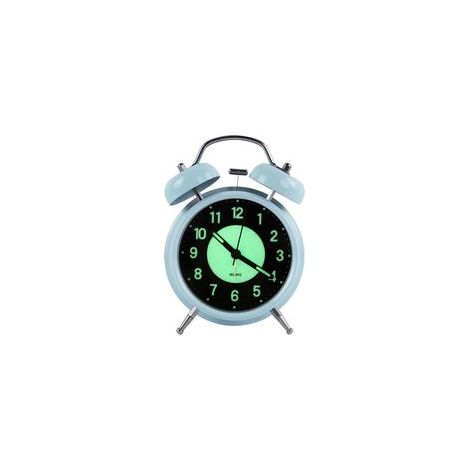 Réveil rétro veilleuse silencieux à quartz, double anneau, piles, 4 pouces, bleu – (1/5)