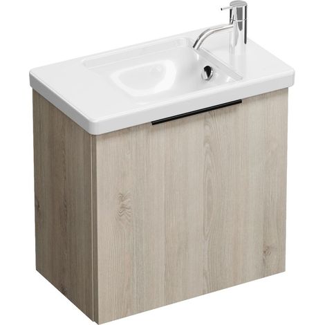 Vasque en céramique Burg Eqio + meuble sous-vasque en chêne, décor flanelle/blanc alpin GR0200