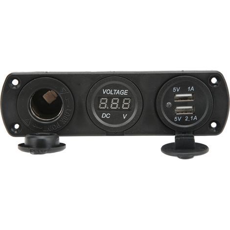 Pannello di prese 3 in 1 con caricabatterie, doppia presa USB, accendisigari a LED e voltmetro digitale per camion, imbarcazioni e camper. (1/5)