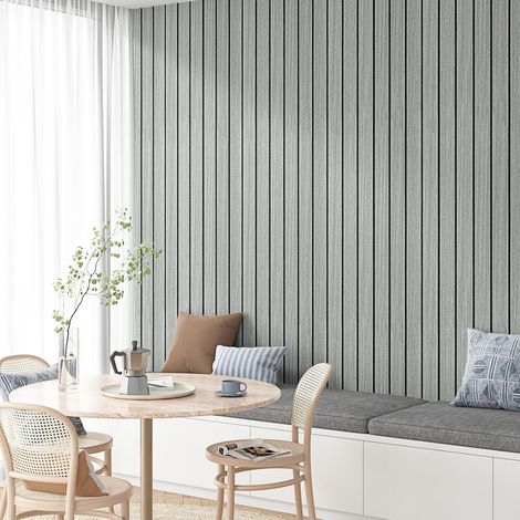 Panneaux Muraux Adhesif Effet Bois Gris Pour Salon Cuisine Revetement Mural En PVC Decoratives Panneaux Acoustiques Adhesif Mural 3D Decoratif Rouleau 30cm x300cm (1/5)