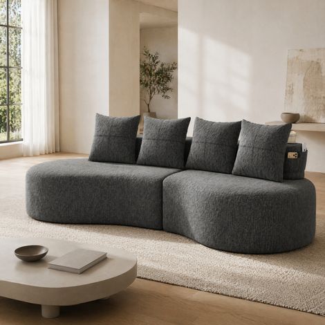 Sofá con portavasos y bolsillos lino 240 cm OKMYHOME (1/5)